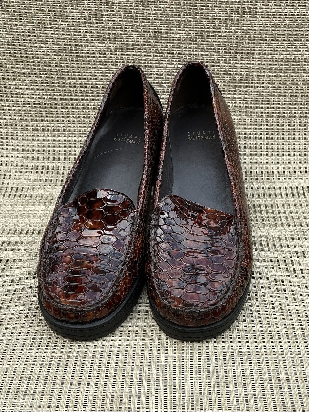 Stuart Weitzman Chestnut Croc-Embossed Leather Loafers